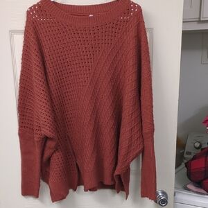 ePretty Open-Knit Scoop Neck Oversized Sweater in Rust